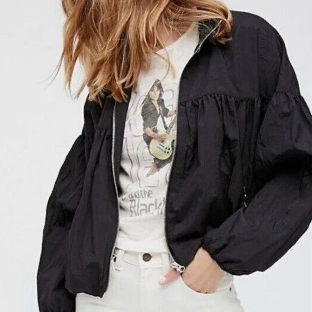 Free People Balloon Bomber Jacket in Black